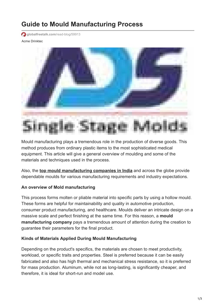 Ppt Guide To Mould Manufacturing Process Powerpoint Presentation