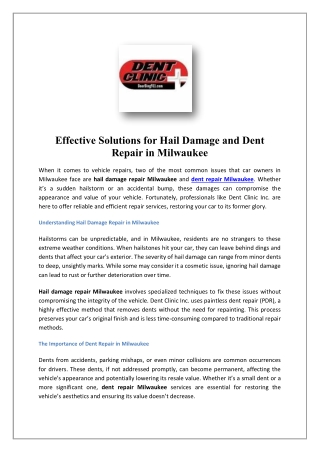 Best Hail Damage Repair Wisconsin | Dent Clinic Inc