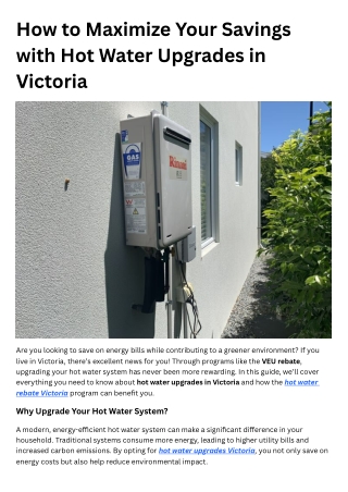 How to Maximize Your Savings with Hot Water Upgrades in Victoria