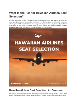 What Is the Fee for Hawaiian Airlines Seat Selection?