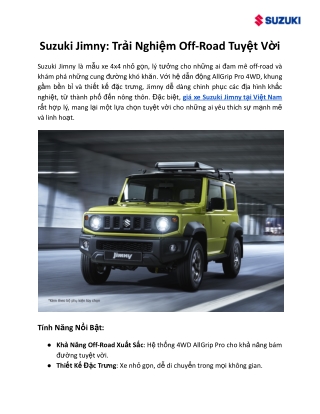 Suzuki Jimny - Trải Nghiệm Off-Road Tuyệt Vời