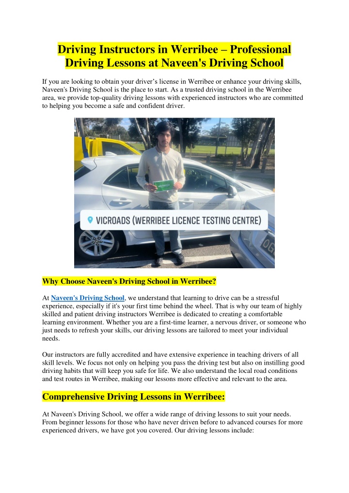 driving instructors in werribee professional