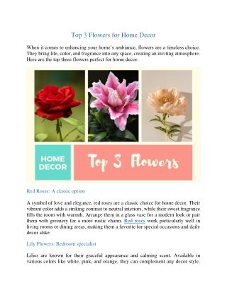 Top 3 Flowers for Home Decor