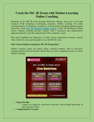 Crack the SSC JE Exam with Nimbus Learning Online Coaching