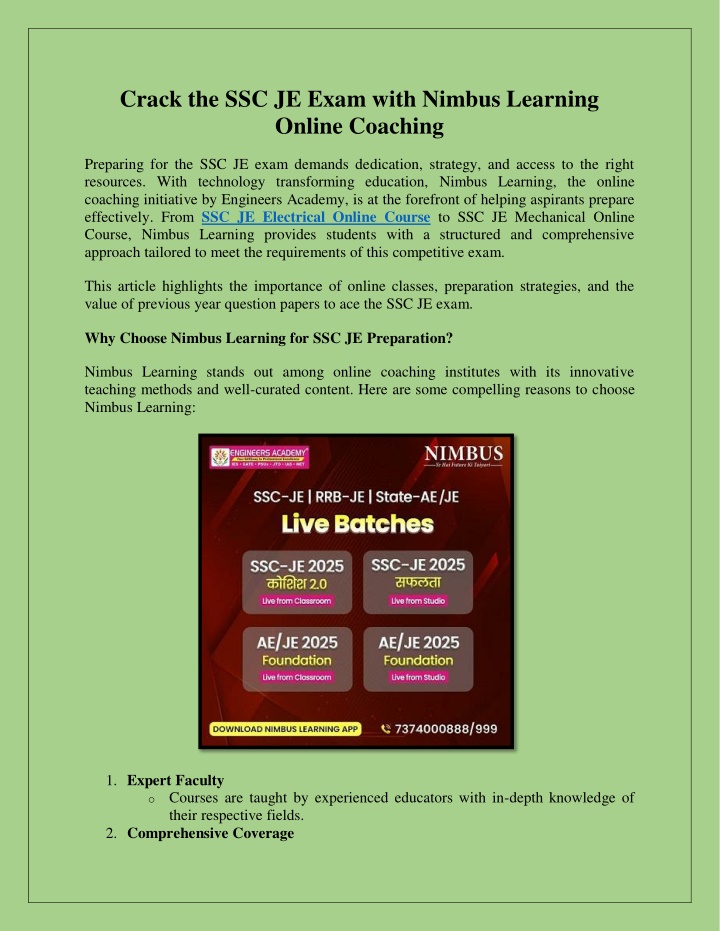 crack the ssc je exam with nimbus learning online