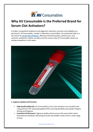 Why AV Consumable Is the Preferred Brand for Serum Clot Activators