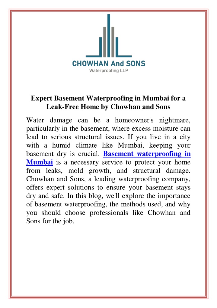 expert basement waterproofing in mumbai