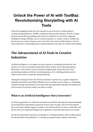 Unlock the Power of AI with ToolBaz_ Revolutionizing Storytelling with AI Tools