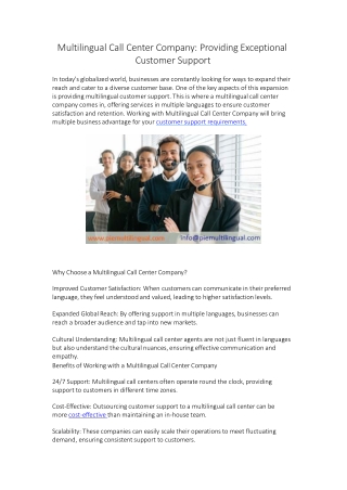 multilingual call center company providing