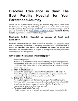 Best Fertility Hospital in Jaipur at Neelkanth IVF