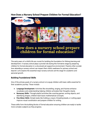 How Does a Nursery School Prepare Children for Formal Education