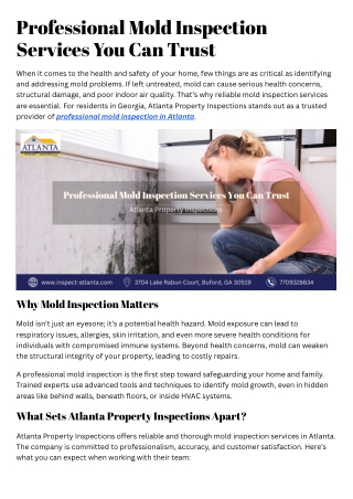 Professional Mold Inspection Services You Can Trust