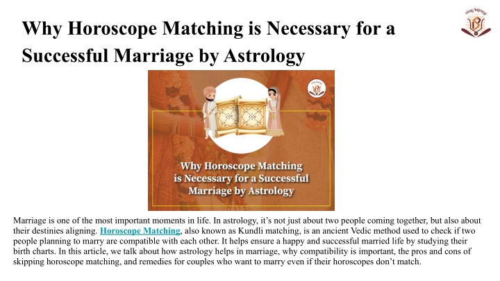 why horoscope matching is necessary