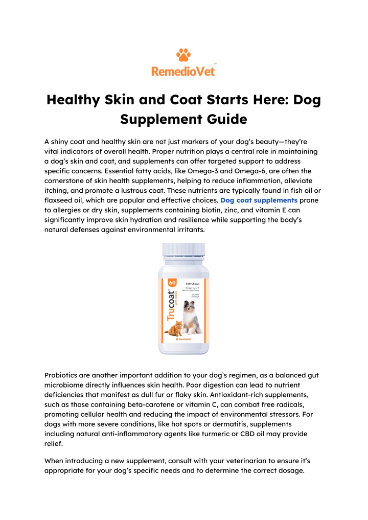 healthy skin and coat starts here dog supplement