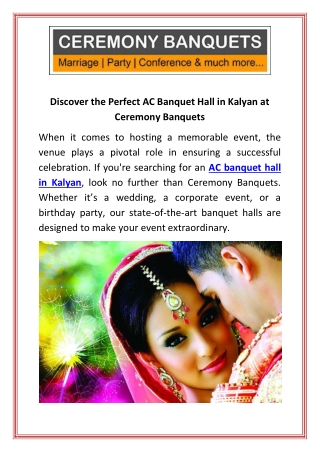 Discover the Perfect AC Banquet Hall in Kalyan at Ceremony Banquets