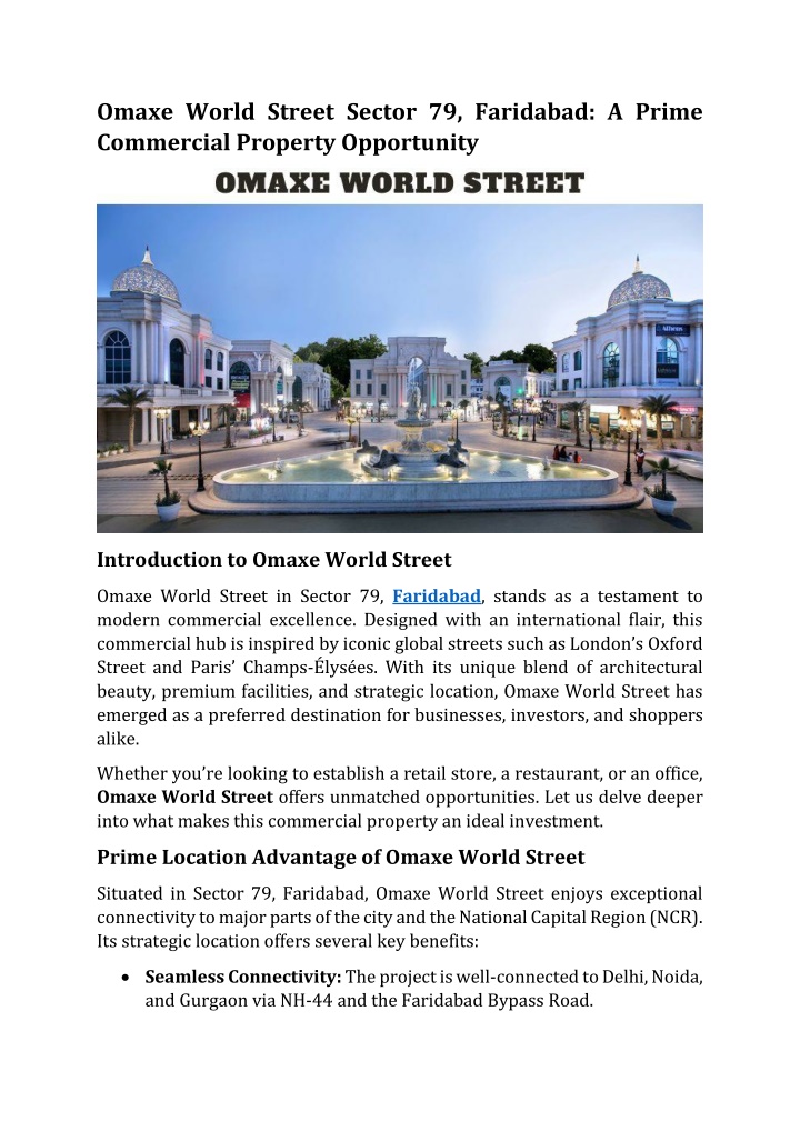 omaxe world street sector 79 faridabad a prime