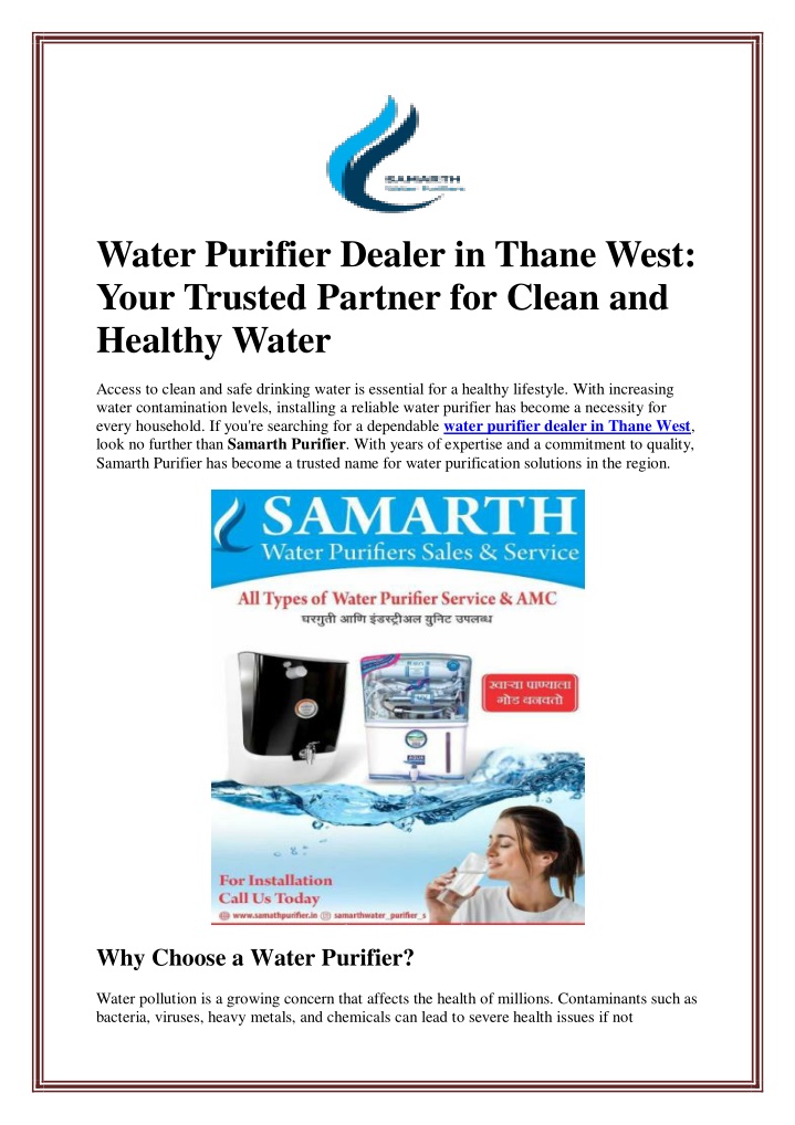 water purifier dealer in thane west your trusted