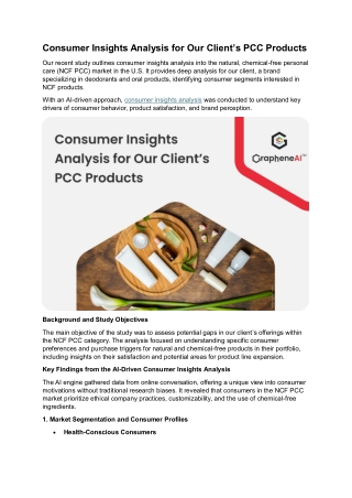 Consumer Insights Analysis for Our Client’s PCC Products