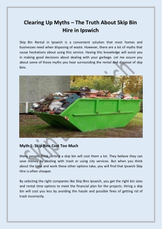 Clearing Up Myths – The Truth About Skip Bin Hire in Ipswich