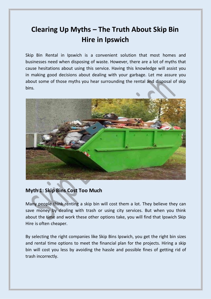 clearing up myths the truth about skip bin hire