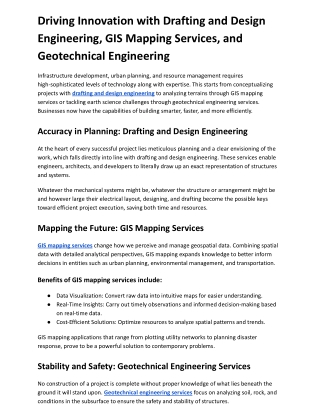 Driving Innovation with Drafting and Design Engineering, GIS Mapping Services, and Geotechnical Engineering