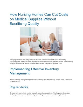 How Nursing Homes Can Cut Costs on Medical Supplies Without Sacrificing Quality