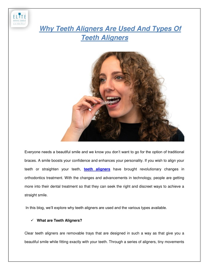 why teeth aligners are used and types of teeth