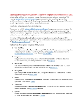 Seamless Business Growth with Salesforce Implementation Services USA