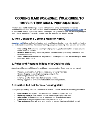Cooking Maid for Home