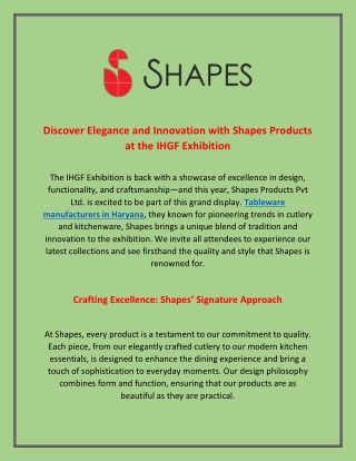 Reliable Tableware Manufacturers in Haryana - Shapes Products