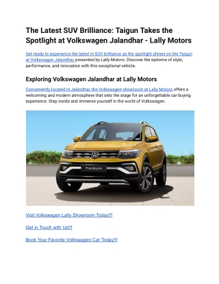 The Latest SUV Brilliance_ Taigun Takes the Spotlight at Volkswagen Jalandhar - Lally Motors