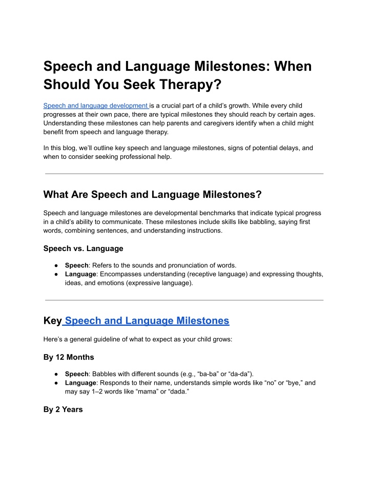 speech and language milestones when should