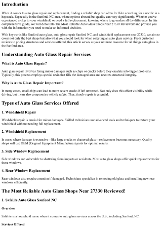 The Most Reliable Auto Glass Shops Near 27330 Reviewed!