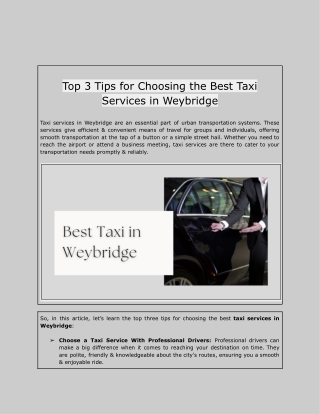 Top 3 Tips for Choosing the Best Taxi Services in Weybridge