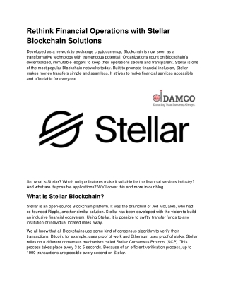 Transforming Financial Operations with Stellar Blockchain Technology