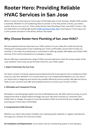 Rooter Hero: Providing Reliable HVAC Services in San Jose