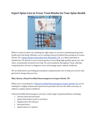 Expert Spine Care in Texas Trust Bsiofsa for Your Spine Health