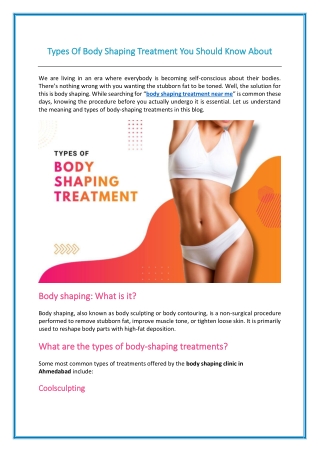 Types Of Body Shaping Treatment You Should Know About