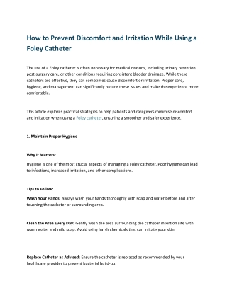 How to Prevent Discomfort and Irritation While Using a Foley Catheter