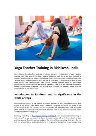 Yoga Teacher Training in Rishikesh