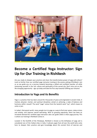 Become a Certified Yoga Instructor: Sign Up for Our Training in Rishikesh