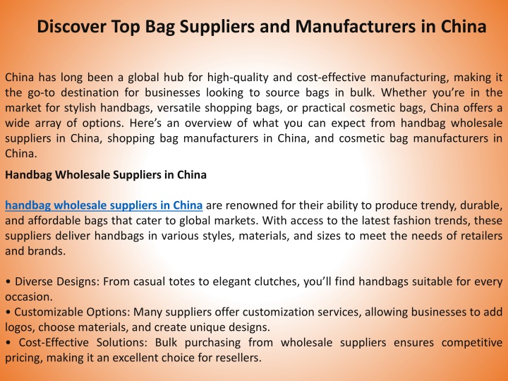 discover top bag suppliers and manufacturers