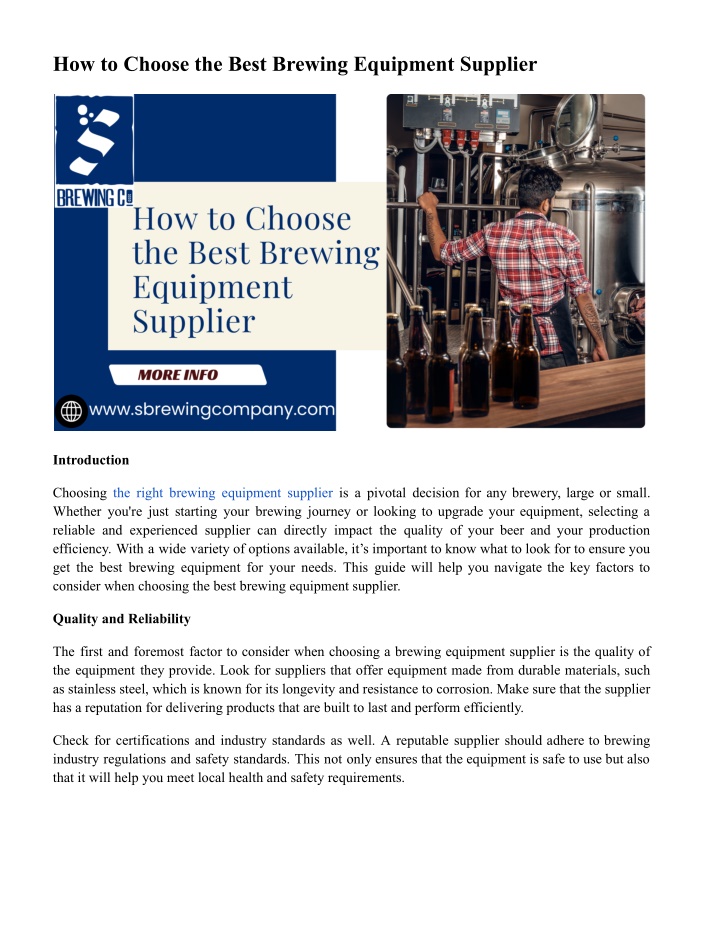 how to choose the best brewing equipment supplier