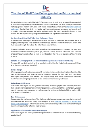 The Use of Shell Tube Exchangers in the Petrochemical Industry