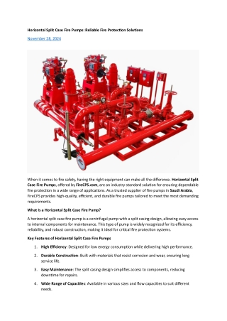 Horizontal Split Case Fire Pumps- Reliable Fire Protection Solutions