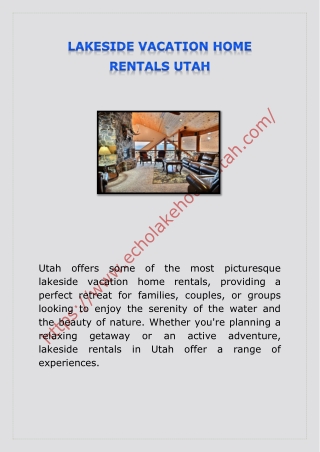 LAKESIDE VACATION HOME RENTALS UTAH