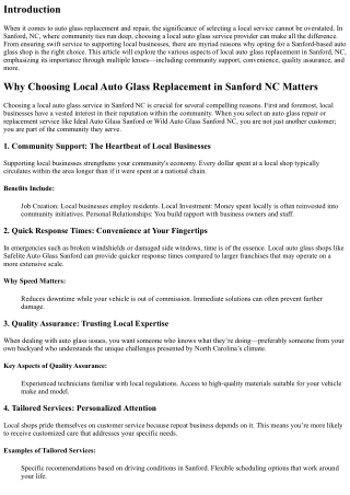 Why Choosing Local Auto Glass Replacement in Sanford NC Matters