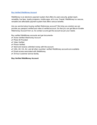 Buy Verified WebMoney Account