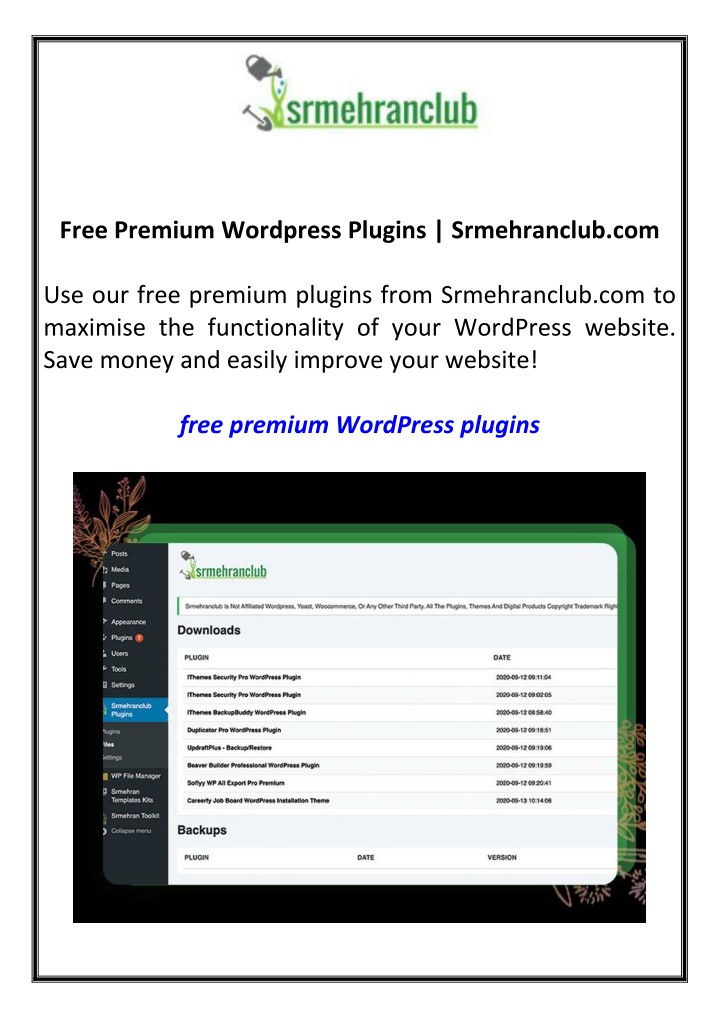 free premium wordpress plugins srmehranclub com