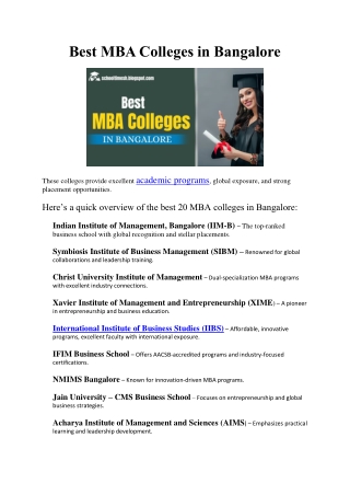 Best MBA Colleges in Bangalore